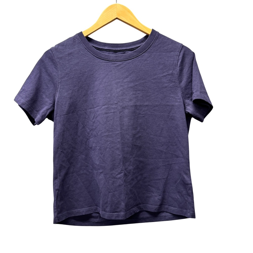 Quince Boxy Crewneck Tee Womens Small 100% Organic Cotton Deep Navy Blue Basic